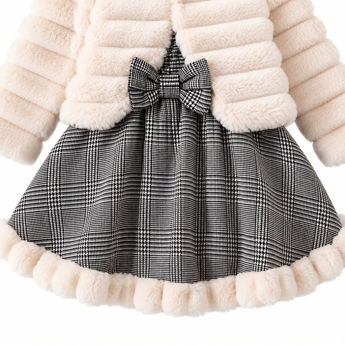 Faux Fur Trim Plaid Dress Set