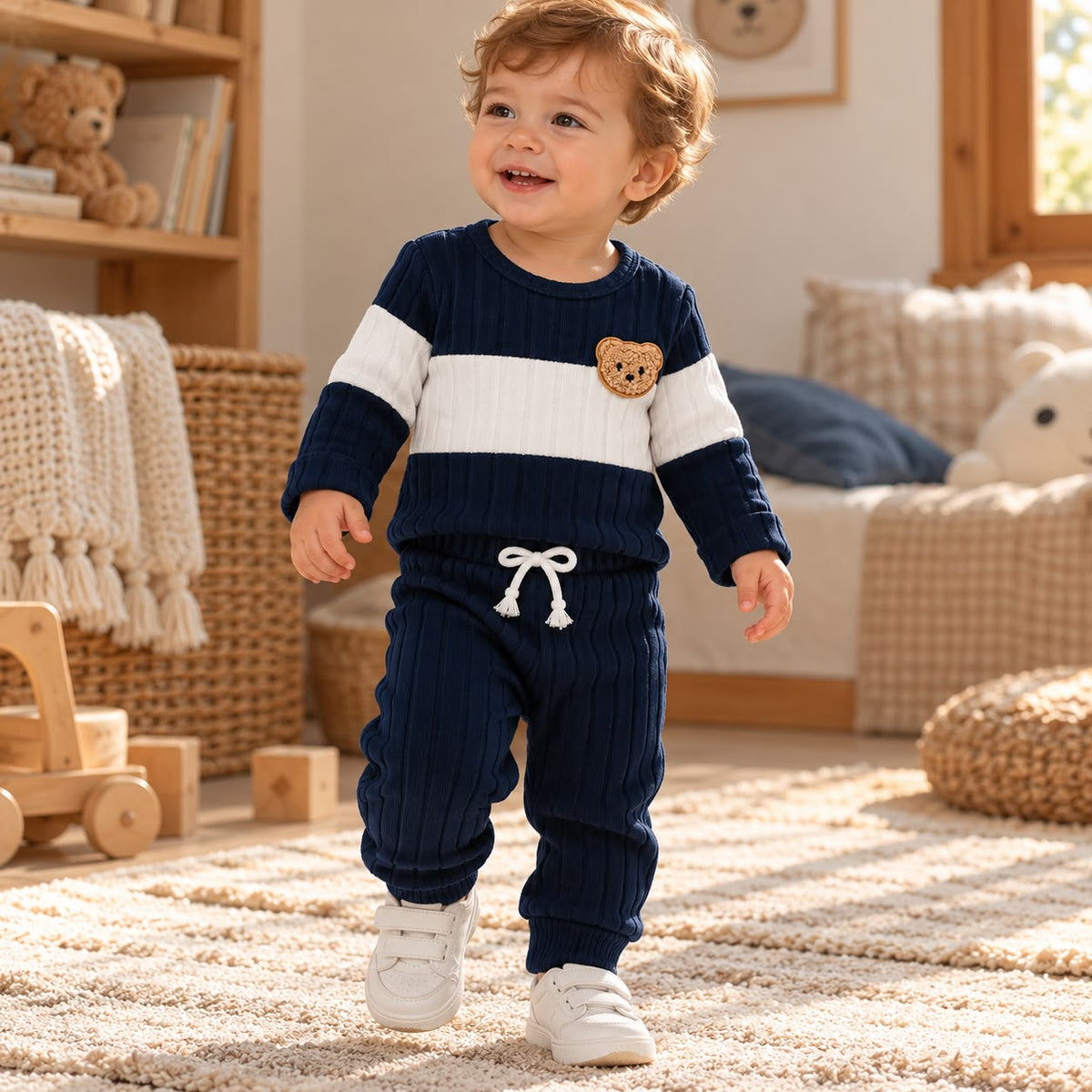 Bear Patch Bodysuit and Pants Set