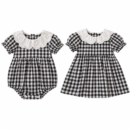 Lace Collar Gingham Dress