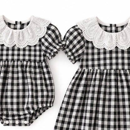 Lace Collar Gingham Dress