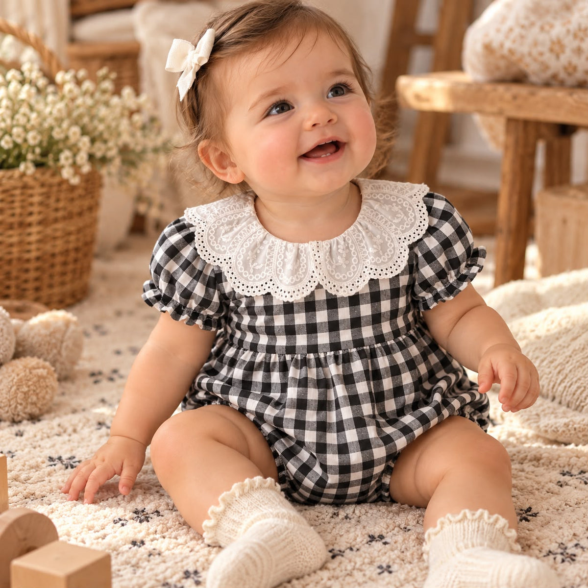 Lace Collar Gingham Dress