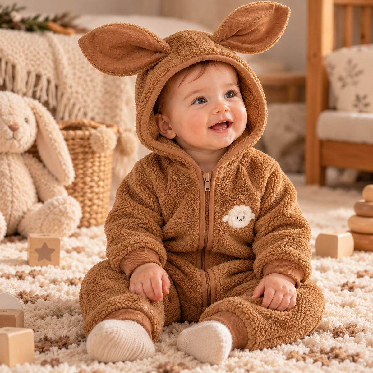 Bunny Hood Fleece Baby Romper