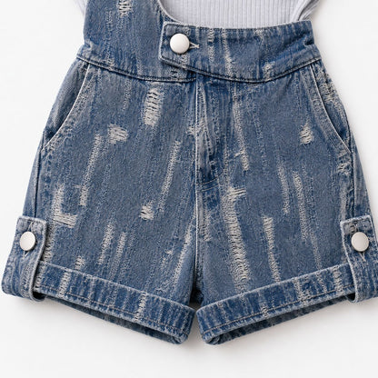 Denim Overall Shorts Set