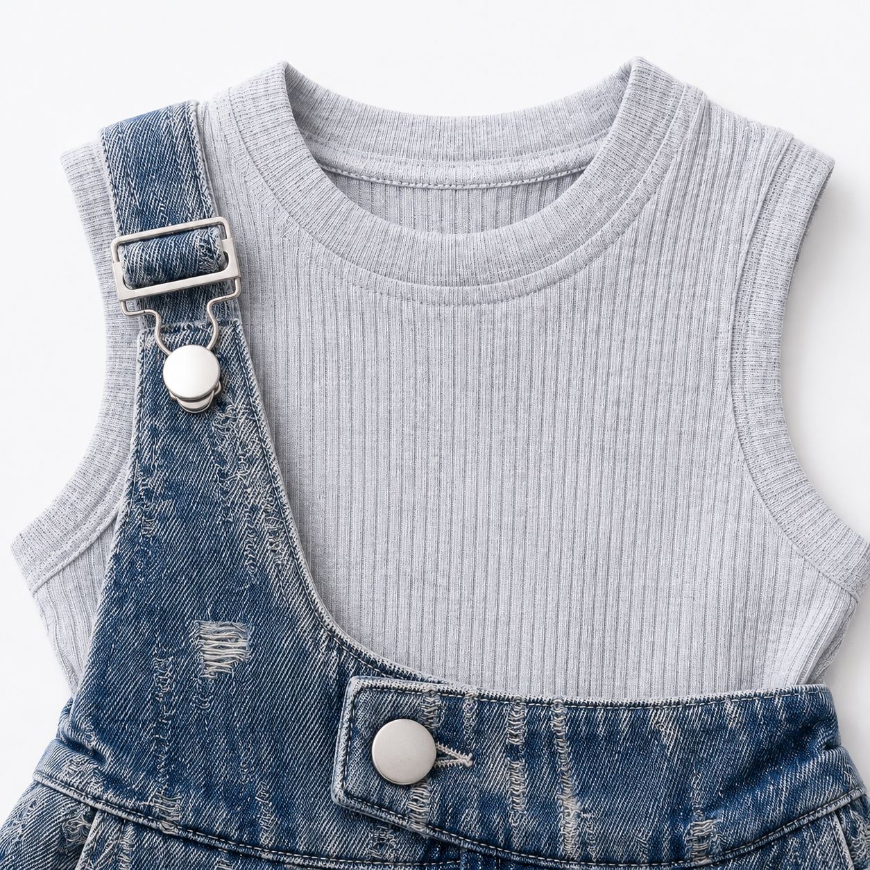 Denim Overall Shorts Set