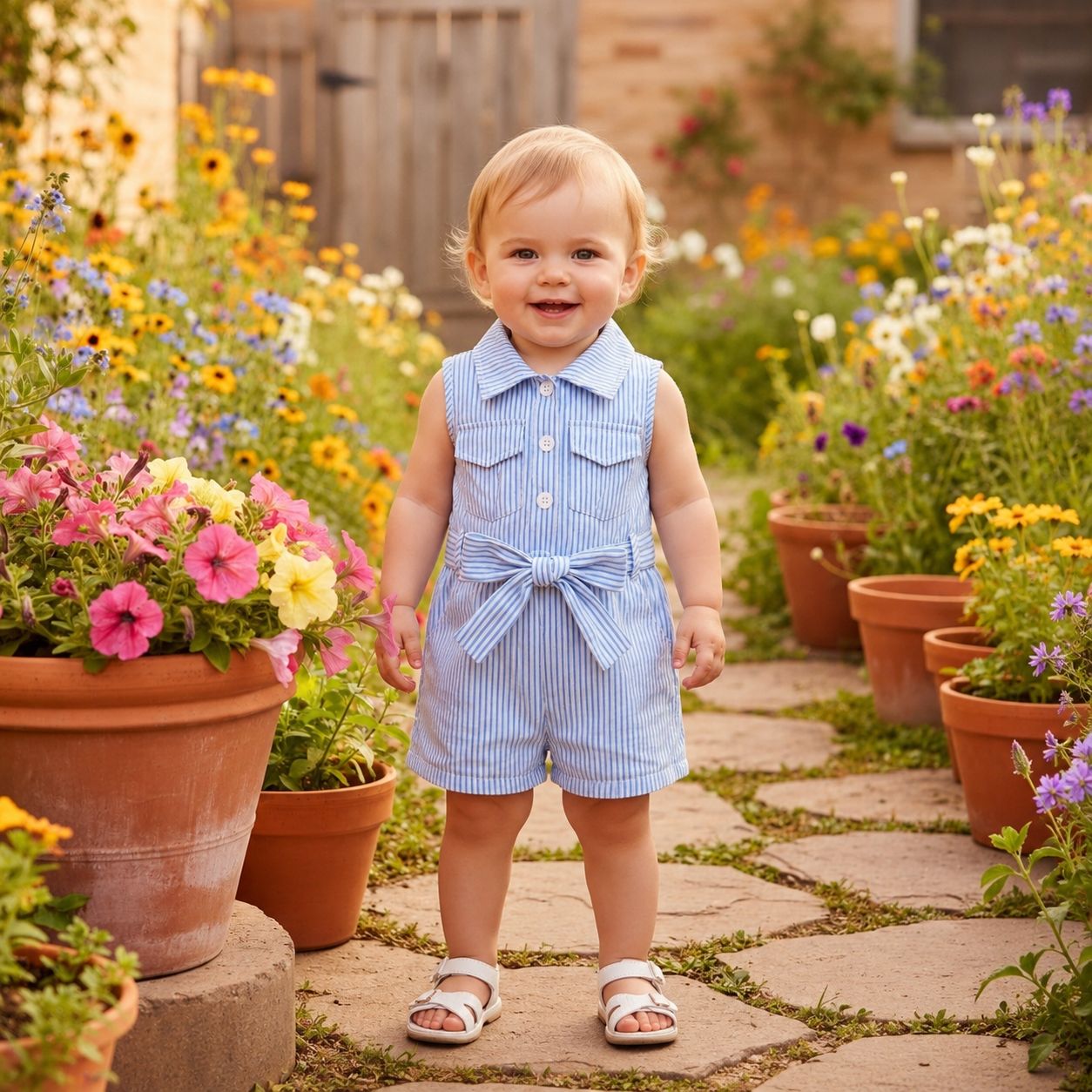 Striped Belted Romper