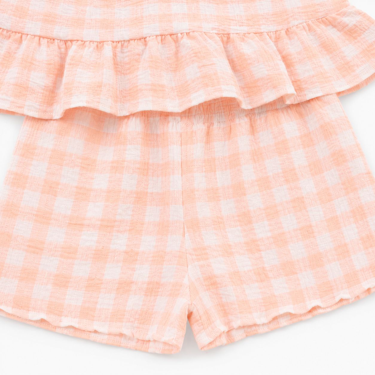 Peach Gingham Shorts Set