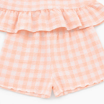Peach Gingham Shorts Set