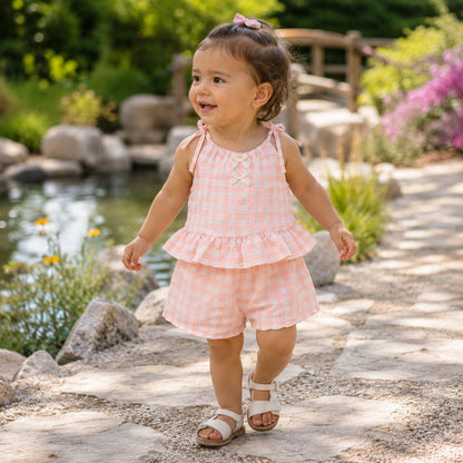 Peach Gingham Shorts Set