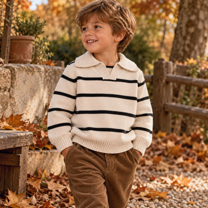 Striped Knit Polo Sweater