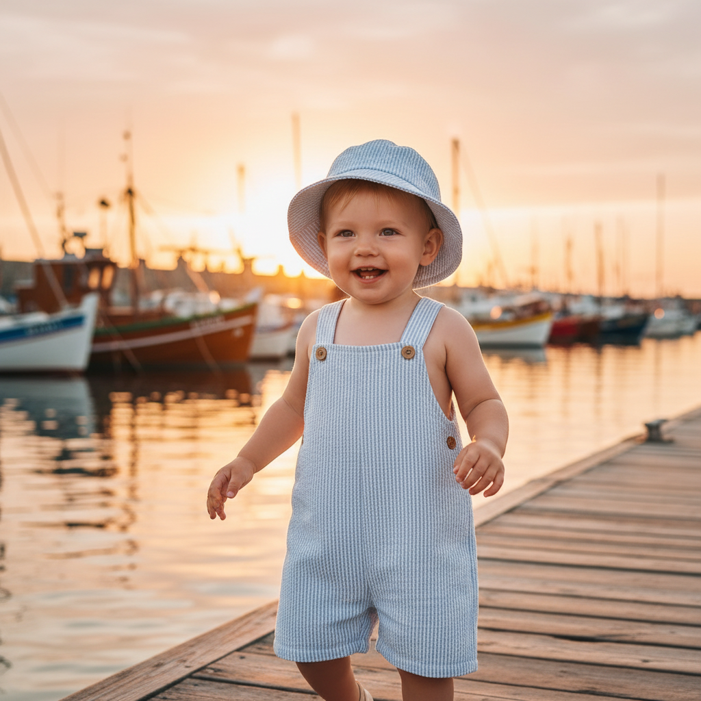 Cotton Dungaree Set with Hat