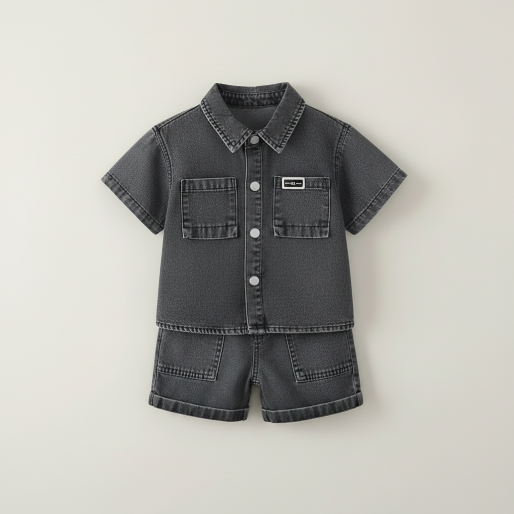 Denim Shirt and Shorts Set