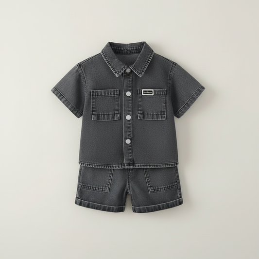 Denim Shirt and Shorts Set