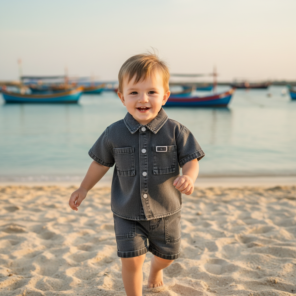 Denim Shirt and Shorts Set
