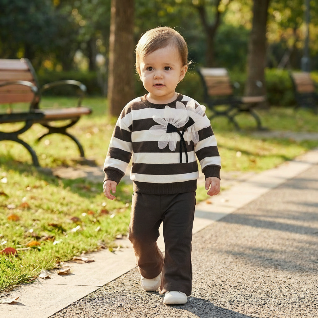 Striped Sweatshirt and Flared Pants Set