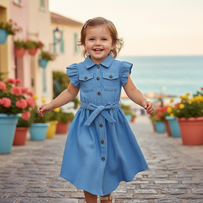Flutter Sleeve Denim Dress