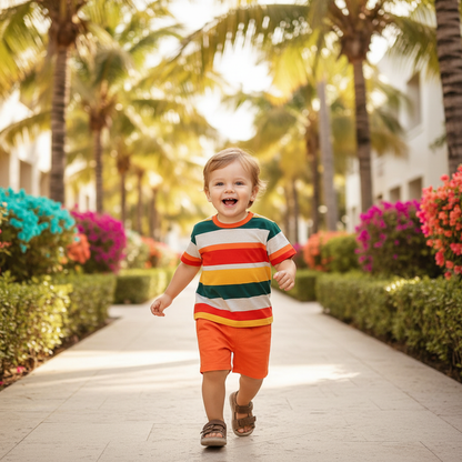 Retro Stripe Shorts Set