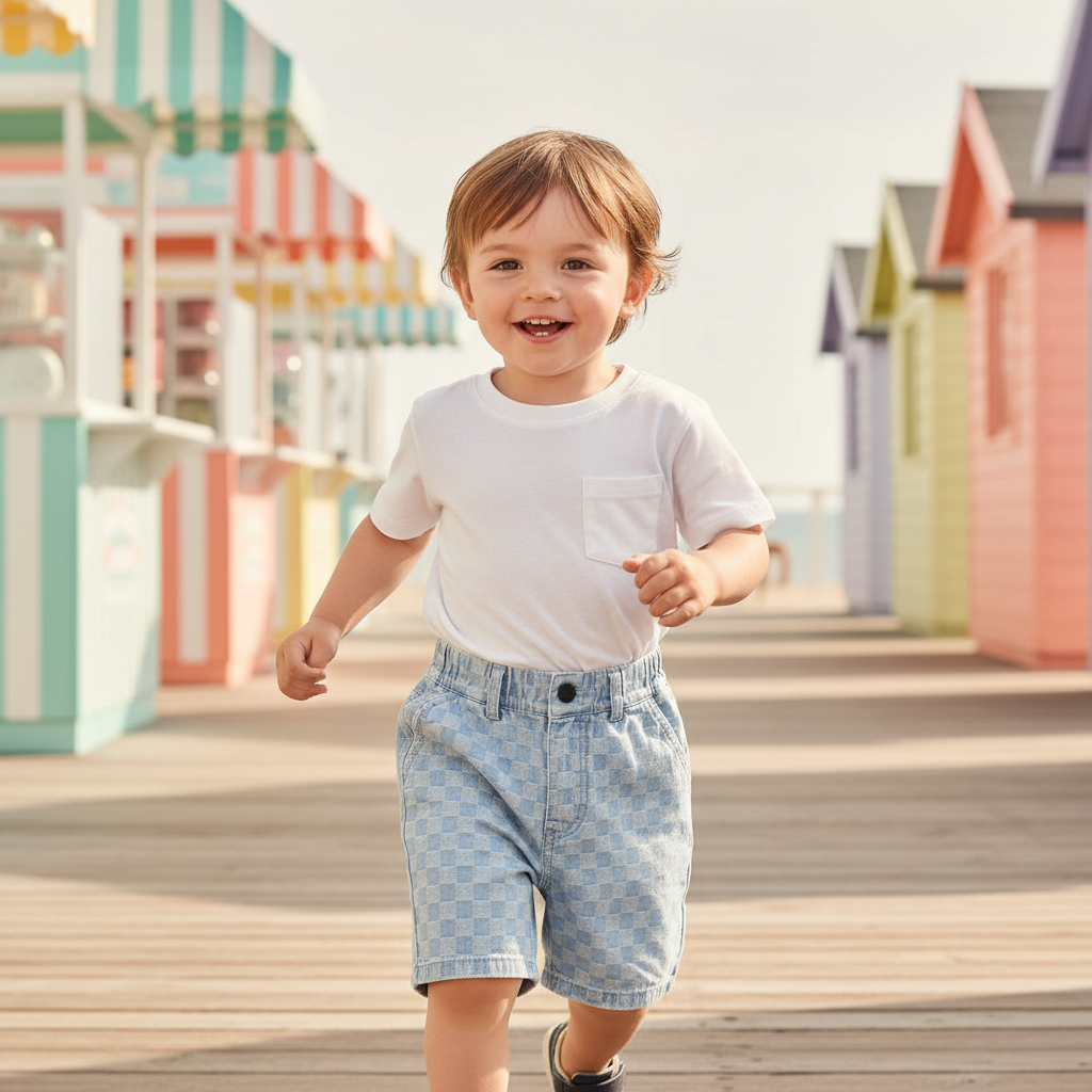 Check Denim Shorts