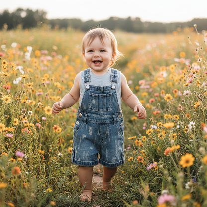 Denim Overall Shorts Set